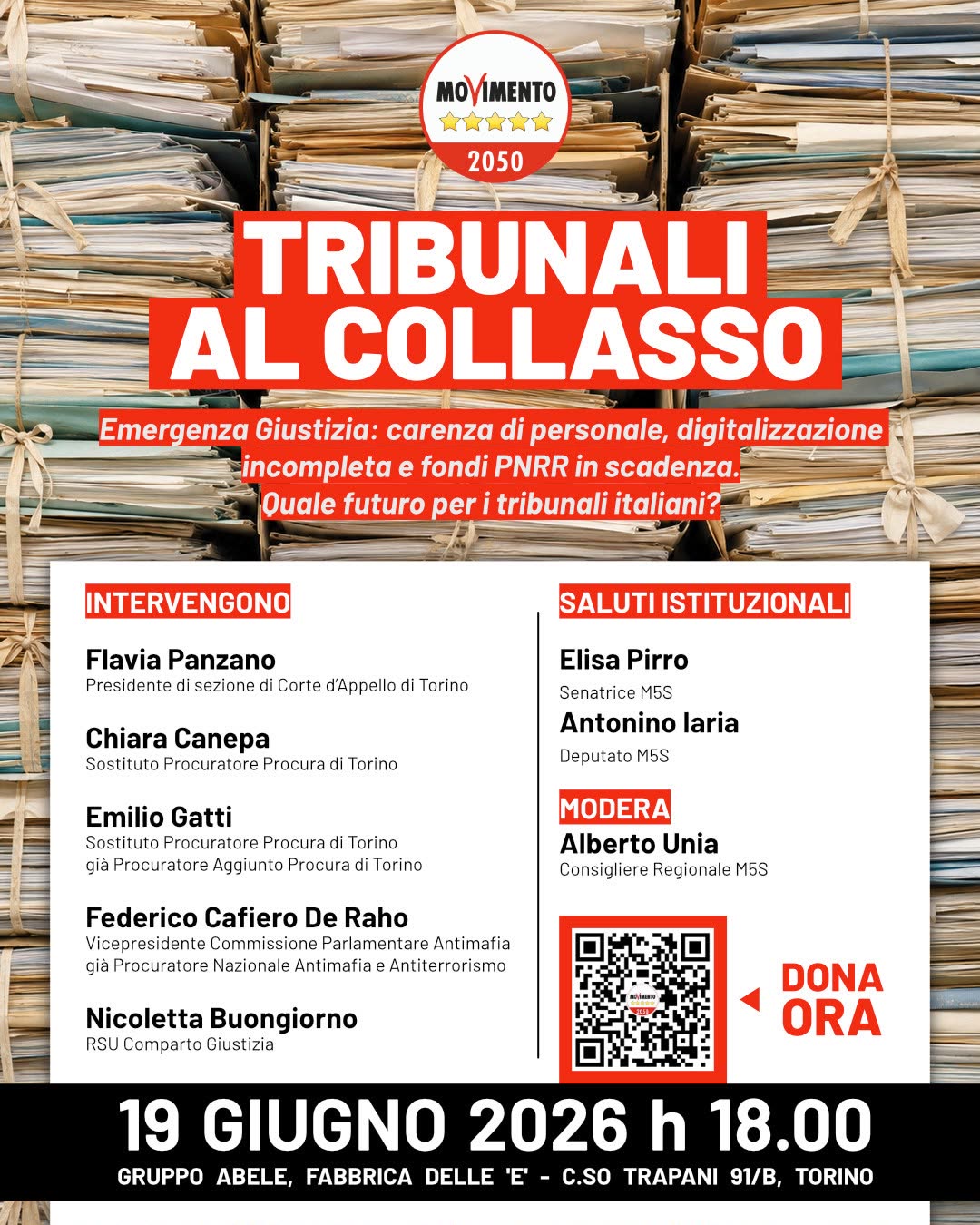 Locandina dell’incontro sull’emergenza giustizia con magistrati, esperti e rappresentanti delle istituzioni
